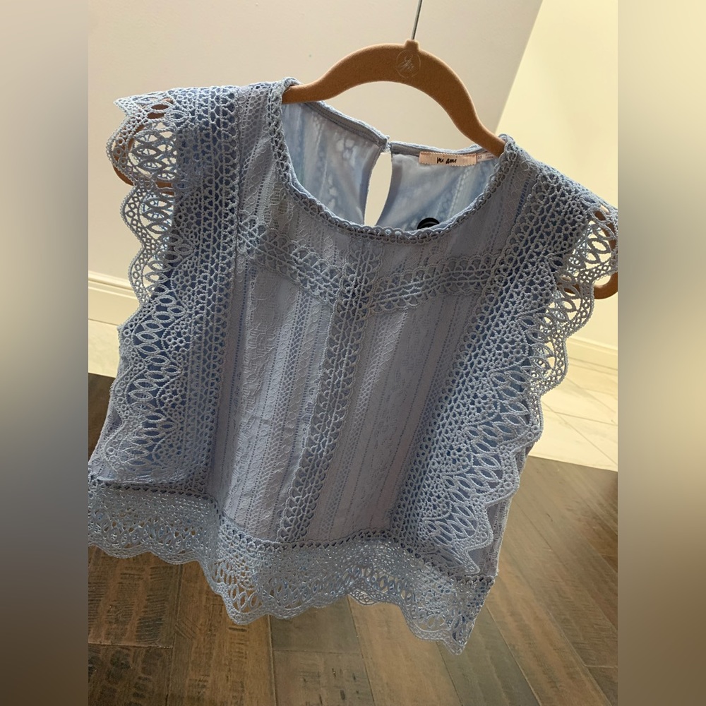 Francesca's Collections Light Blue Lace Top